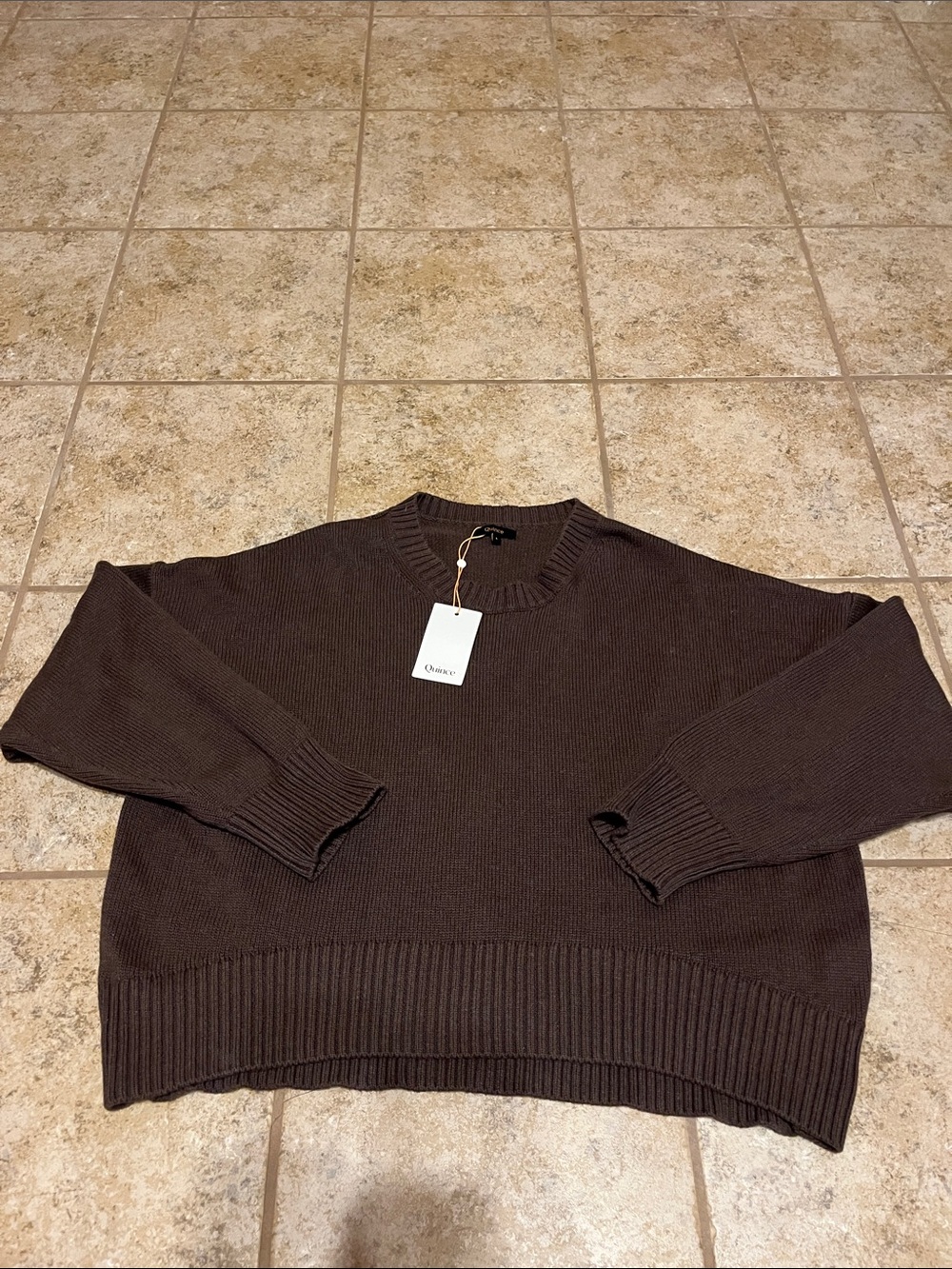 NWT Quince Organic Cotton Boyfriend Crew Sweater Heather Brown Large